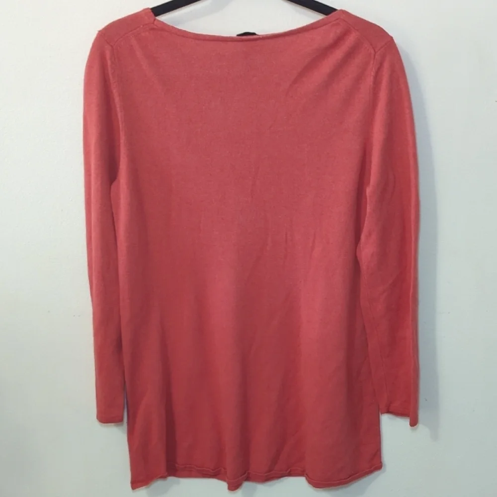 Eileen Fisher Silk Cashmere Sweater Deep Coral Pink Tunic V-neck Women's Size L